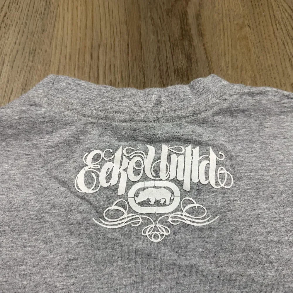 Ecko Unltd Shirt Mens Large Gray Y2K Graphitti Logo Graphic Rhino Brand Classic